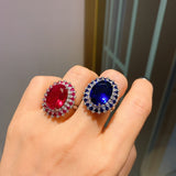 Popular Simulation Red Treasure Blue Treasure Big Dan-shaped Lady Temperament Ring