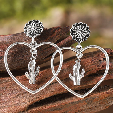 Hollow Heart Cactus Flower Earrings