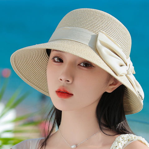 Light Luxury High-end Encryption Straw Summer Wide Brim Show Face Small Temperament Sun Hat