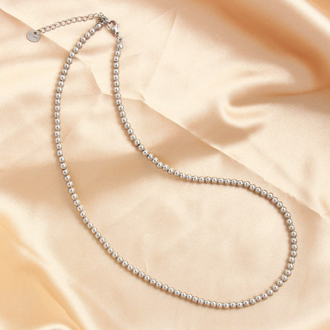 4-10mm Stainless Steel Beads Silver Beaded Necklace