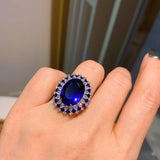 Popular Simulation Red Treasure Blue Treasure Big Dan-shaped Lady Temperament Ring