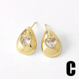 Heart Water Drops Earrings For Women Copper Plating 18K Gold