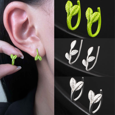 Simple Leaf Shaped Earrings Plant Bud Without Pierced Ears