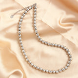 4-10mm Stainless Steel Beads Silver Beaded Necklace