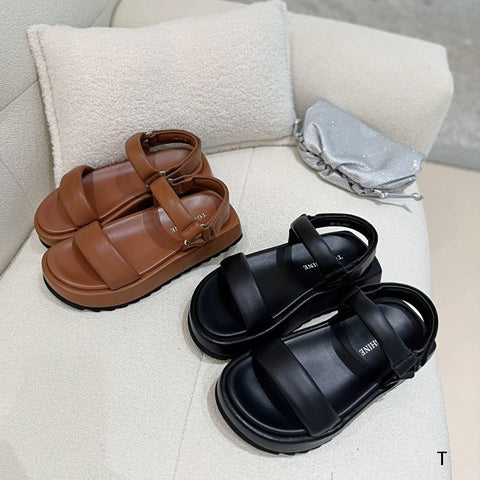 Simple Fashion Soft Tire Sheepskin Round Toe Comfortable Strap Light Platform Sandals