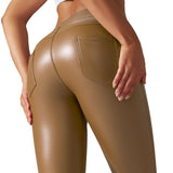 Women's PU Leather Pants Belly Contracting And Close-fitting Body Shaping