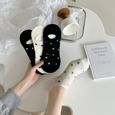 Women's Colored Polka Dot Cotton Low Cut Socks