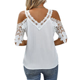 Solid Color Lace Trim Loose Breathable Women's Top