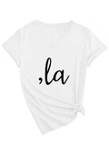 Letter V-neck T-shirt Simple Women