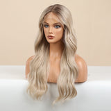 Gradient Golden Texture Large Curly Lace Wig For Women