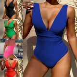 Women's One-piece Solid Color Lace-up Slim Fit One Piece Swimsuit