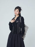 Black Zipper Coat Women's High-grade Slim-fit Hood Top