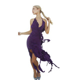 Female Fashion Halter Backless Irregular Solid Color Dress