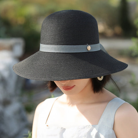 Encrypted Wide Brim Lace-up Sun-proof Straw Hat Elegant