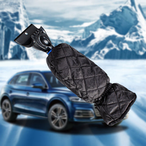 Car Windshield Snow Scraper Mitten With Durable Handle, Waterproof Snow Remover Glove With Warm Thick Soft Fleece