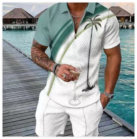 Men's New Clothes Zipper Polo Short Sleeve Suit