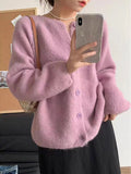 Candy Color Round Neck Soft Glutinous Top Korean Casual Loose Raglan Sleeve Knitted Cardigan