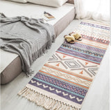 Hand Woven Cotton Linen Bohemian Rug Long Geometric Floor Accessory Living Room Home Decor