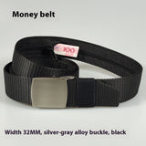 32MM Black Alloy Buckle Nylon Belt Women's Outdoor Security Multifunctional Anti-theft