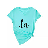 Letter V-neck T-shirt Simple Women