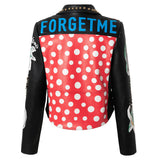 New Jacket Leather Fashion Personality Women's Print Rivet Jacket Short