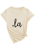 Letter V-neck T-shirt Simple Women