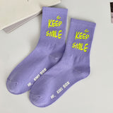 Tube Socks Women's Autumn Purple Letter High Waist Cotton Socks