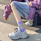 Tube Socks Women's Autumn Purple Letter High Waist Cotton Socks