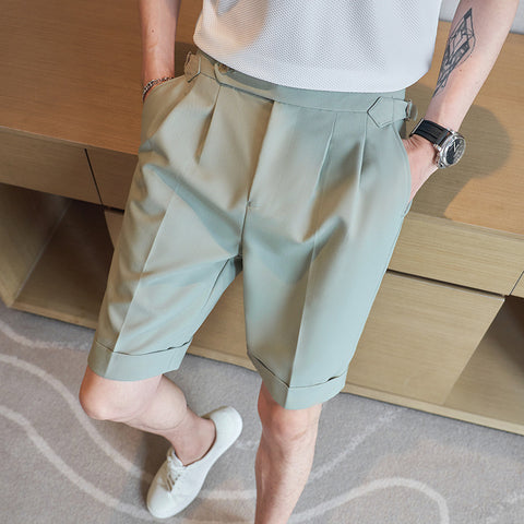 Lightly Mature British Solid Color Casual Simple Naples Mid Waist Shorts