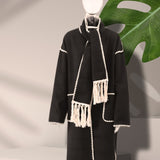 Women's Fashion Woolen Coat Tassel Lace Long