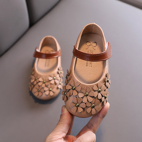 Girls' Small Leather Shoes, Female Babies, Flower Single Shoes, Soft Soles, Little Girls