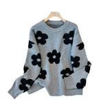 Design Flower Loose Slimming Pullover Round Neck Sweater