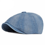 Spring And Autumn Washed Denim Octagonal Beret