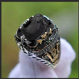 Inlaid Emerald Men's Luxury Ring Personality Retro