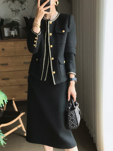 Classic Style Tweed Skirt Suit