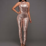 Nude Back Jumpsuit Champagne Black