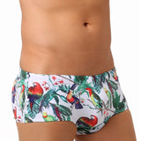 Flower-bird Print Fashion Men's Small Boxer Swimming Trunks