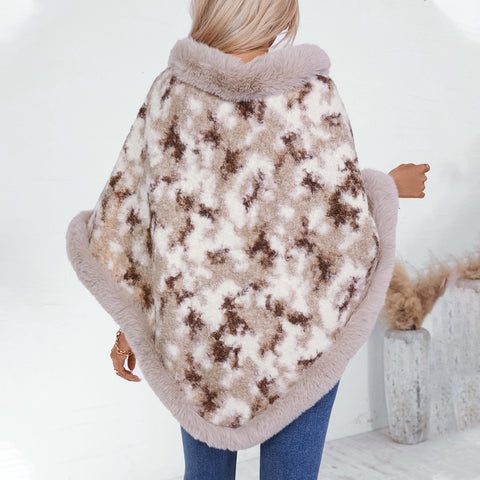 Pullover Contrast Color Leopard Print Knitted Cloak