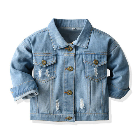 Distressed Cardigan Denim Short Long Sleeve Lapel Children's Wear