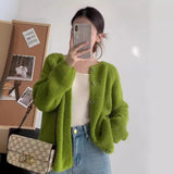 Candy Color Round Neck Soft Glutinous Top Korean Casual Loose Raglan Sleeve Knitted Cardigan