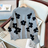 Design Flower Loose Slimming Pullover Round Neck Sweater