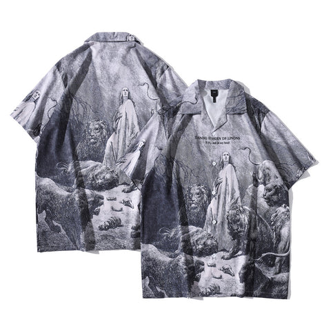 Japanese Short-sleeved Men's Retro Ruan Shuai Seaside Flower Shirt