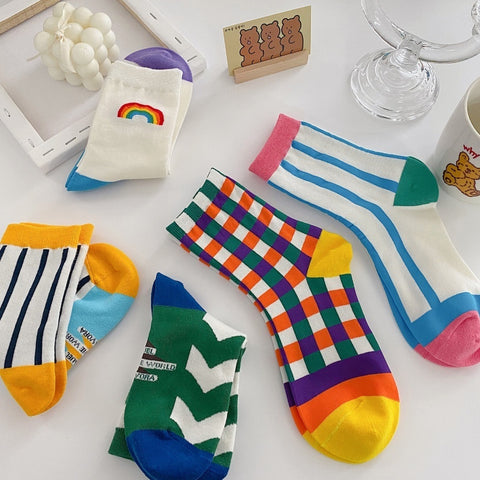 Rainbow Women Cute Mid-calf Length Socks