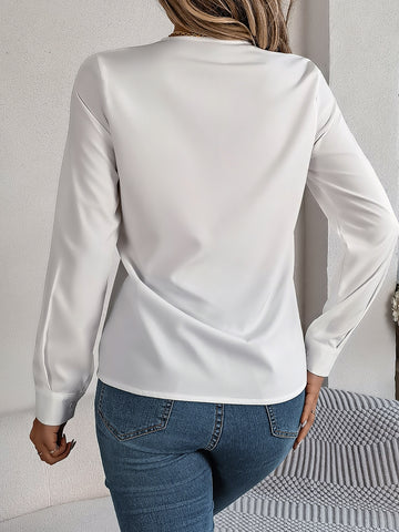 Fashion V-Neck Long Sleeve Shirt Elegant Commuter Solid Color Blouse Women's Clothing