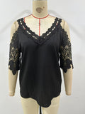 Solid Color Lace Trim Loose Breathable Women's Top