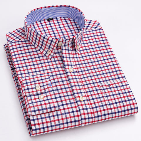 Men's Cotton Plaid Long-sleeved Oxford Casual Shirt